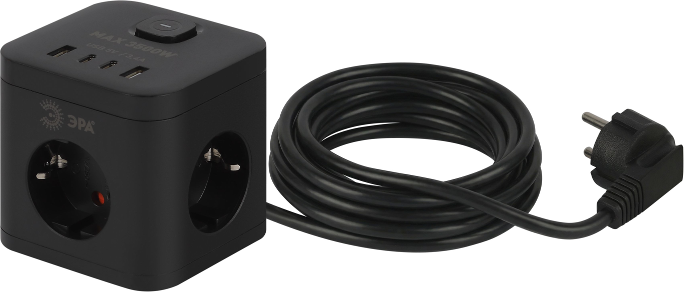 Удлинитель ЭРА Cube-3es-1.5m-4USB-B / Б0069074