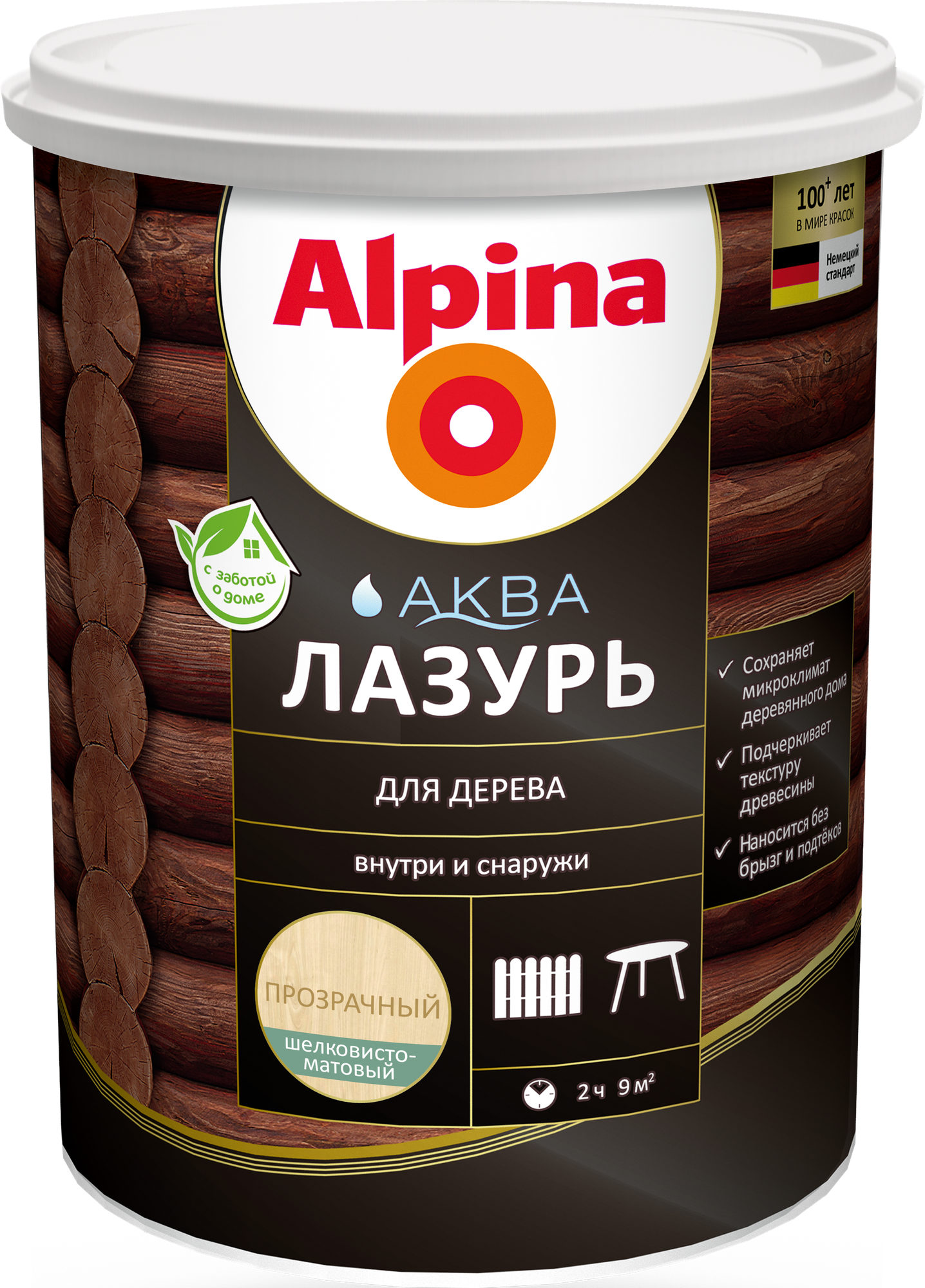 Лазурь для древесины Alpina Аква (0.9л, прозрачный)