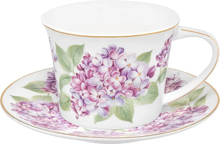Кружка с блюдцем Elan Gallery Сирень New Bone China / 420839 — фото 4