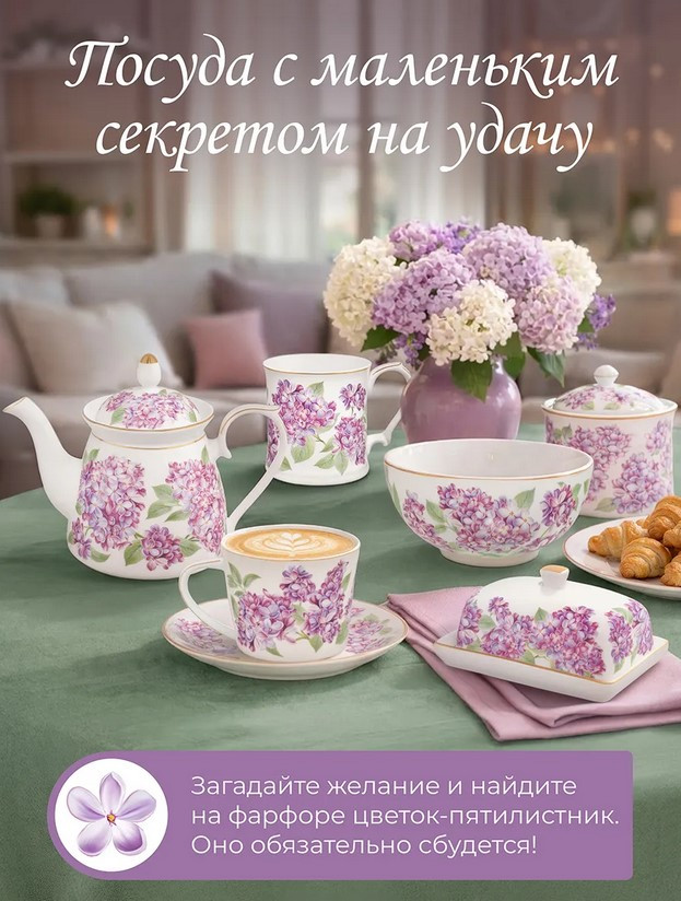 Чашка с блюдцем Elan Gallery Сирень New Bone China / 420840 — фото 3