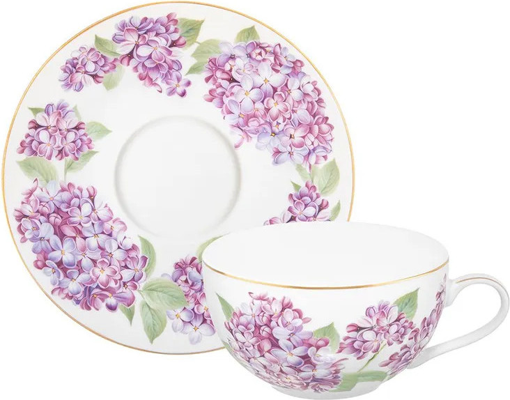 Чашка с блюдцем Elan Gallery Сирень New Bone China / 420843