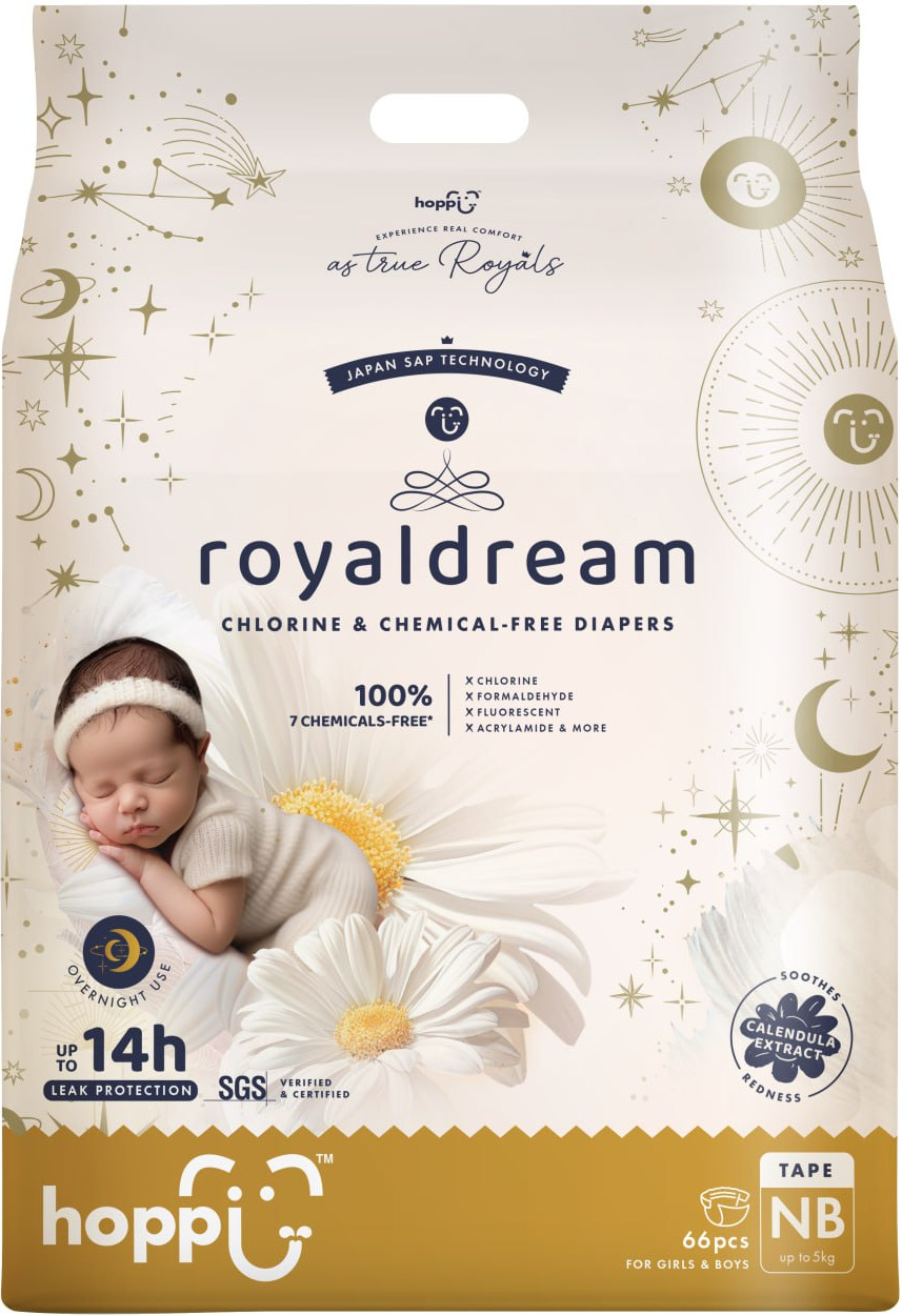 Подгузники детские Hoppi RoyalDream для новорожденных до 5кг / HB-040-NB (66шт)