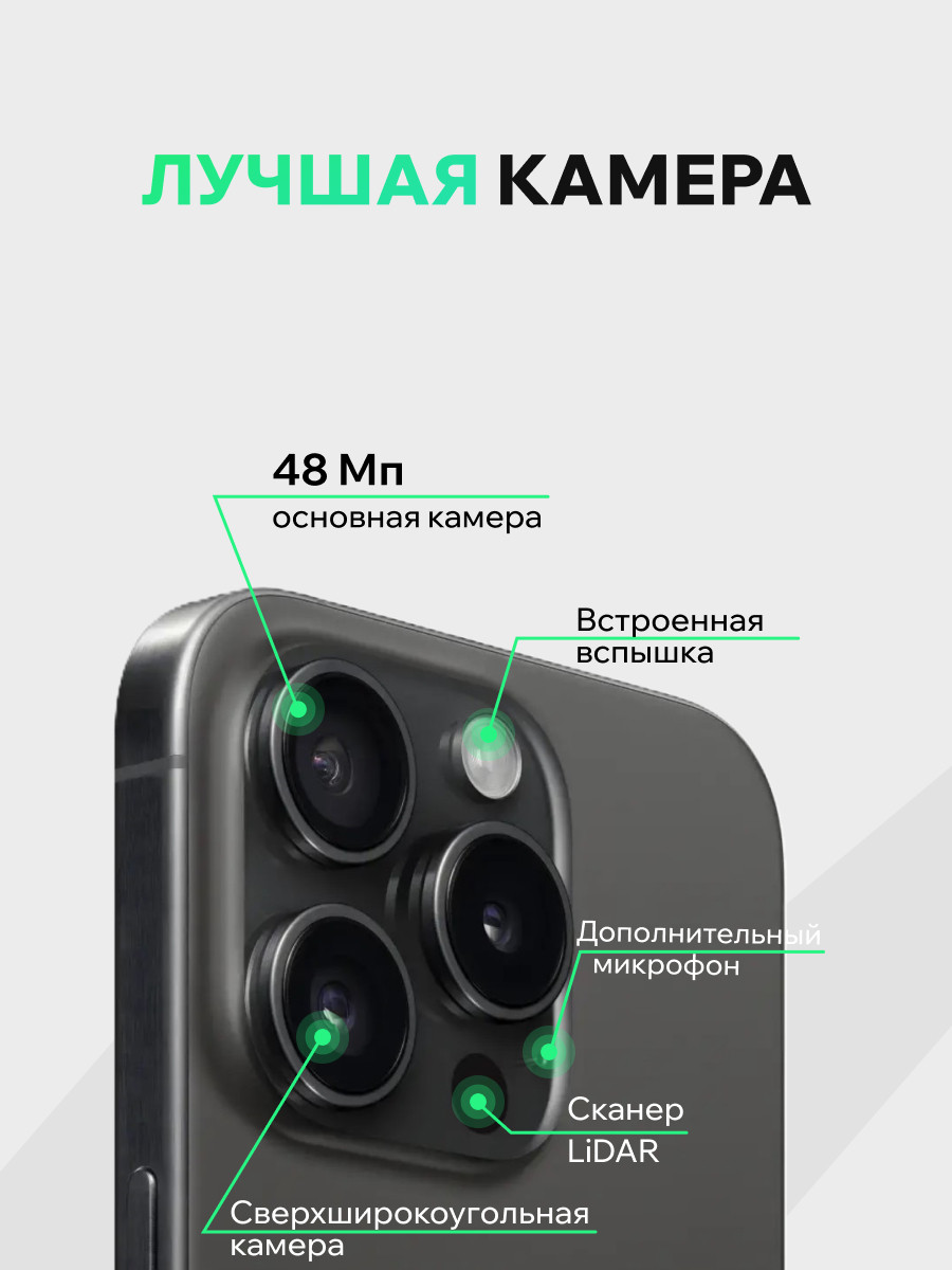 Смартфон восстановленный Apple iPhone 15 Pro 128GB ELNU Грейд A (черный титан) — фото 3