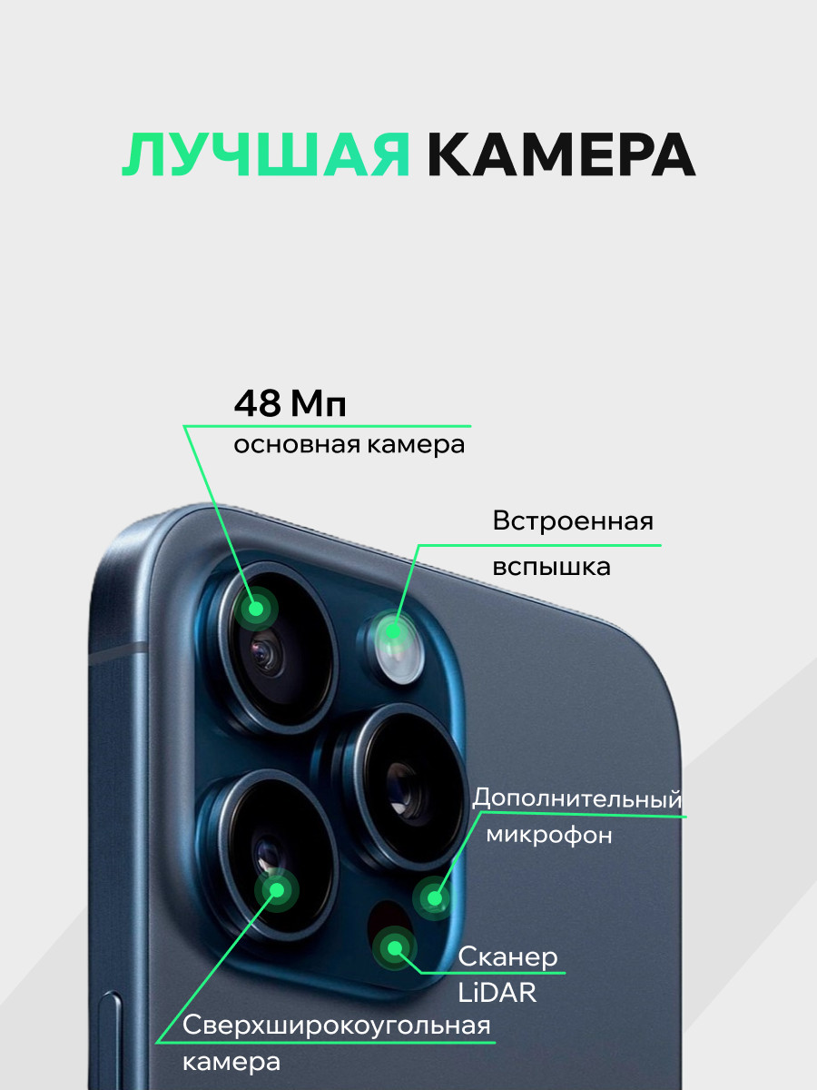 Смартфон восстановленный Apple iPhone 15 Pro 128GB ELNU Грейд A (синий титан) — фото 3