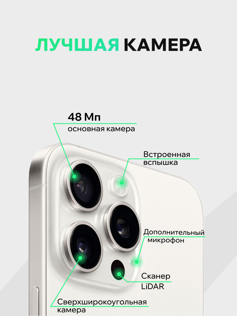 Смартфон восстановленный Apple iPhone 15 Pro 128GB ELNU Грейд A (белый титан) — фото 3