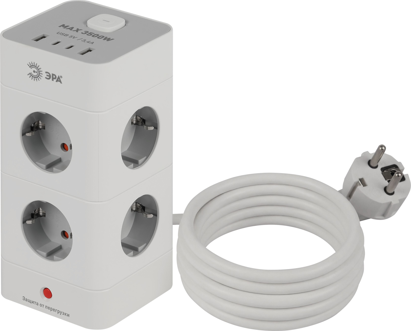 Сетевой фильтр ЭРА TWR-8es-1.5m-4USB-W / Б0069071