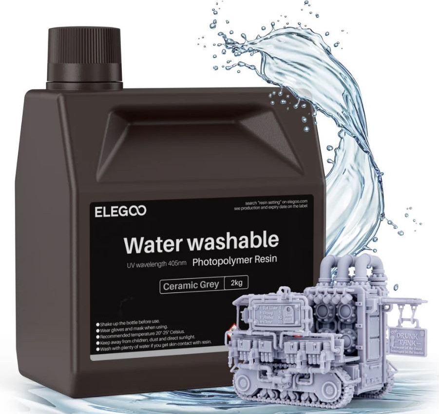 Фотополимерная смола для 3D-принтера Elegoo Water Washable / 50.103.0367 (2кг, керамический серый)