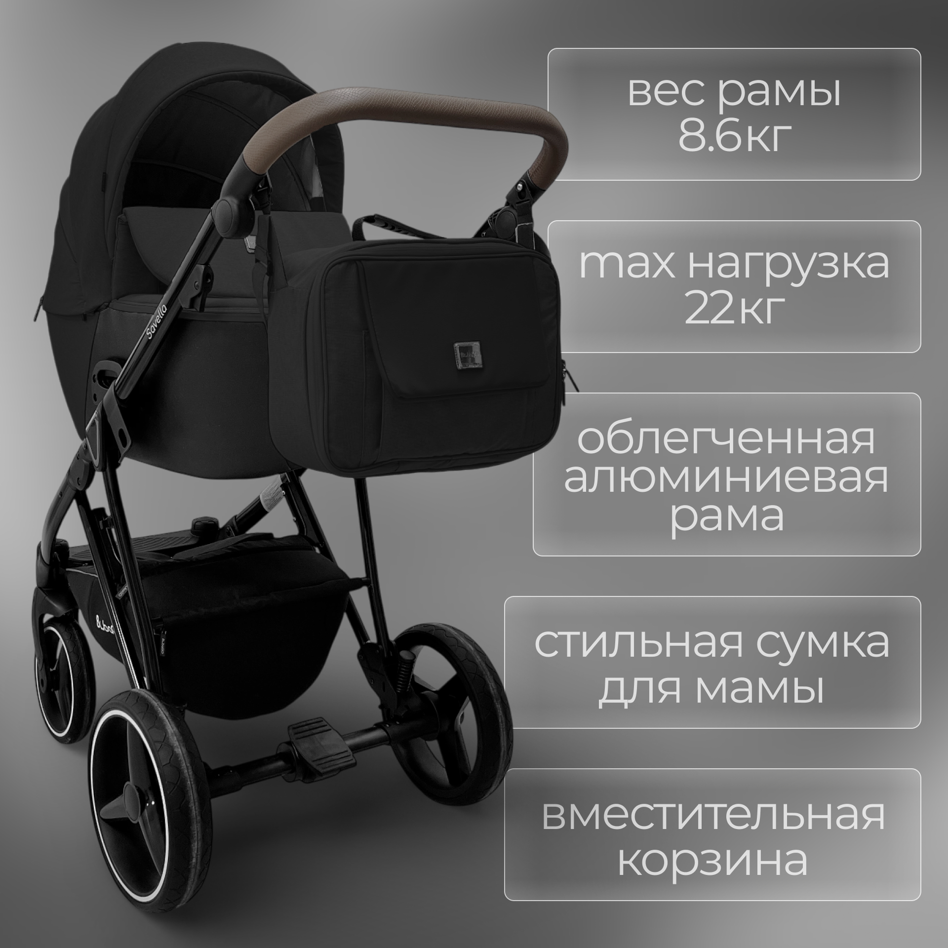 Детская универсальная коляска Bubago Savella 3в1 / BG 199-1 (черный) — фото 5