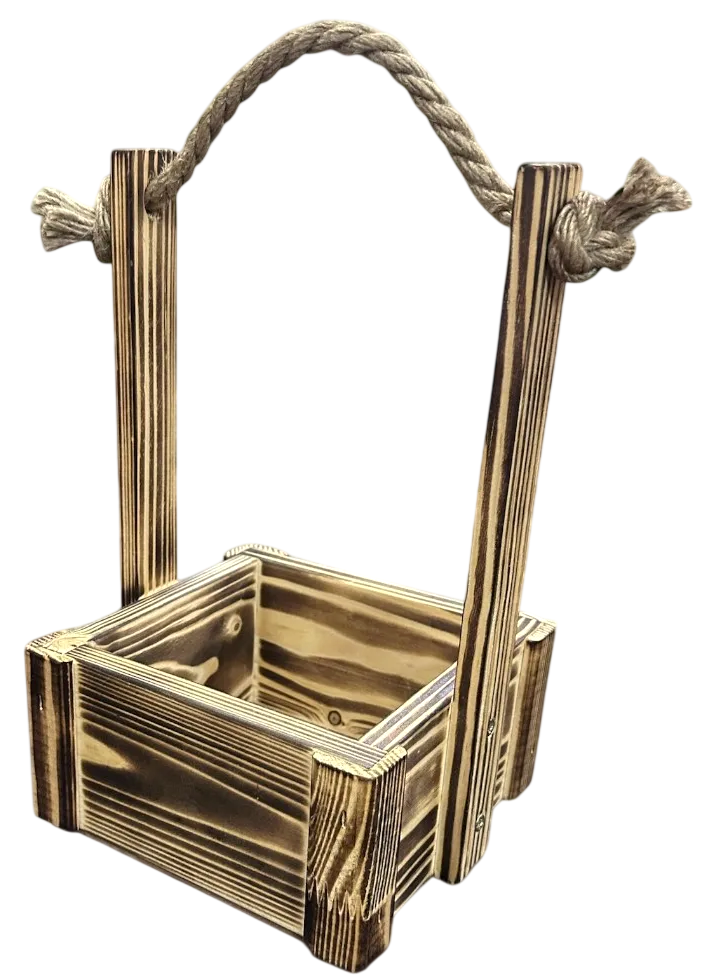 Ящик декоративный KraftHouse С джутовой ручкой 25x15x15 / 2041290352125 (обожженный)