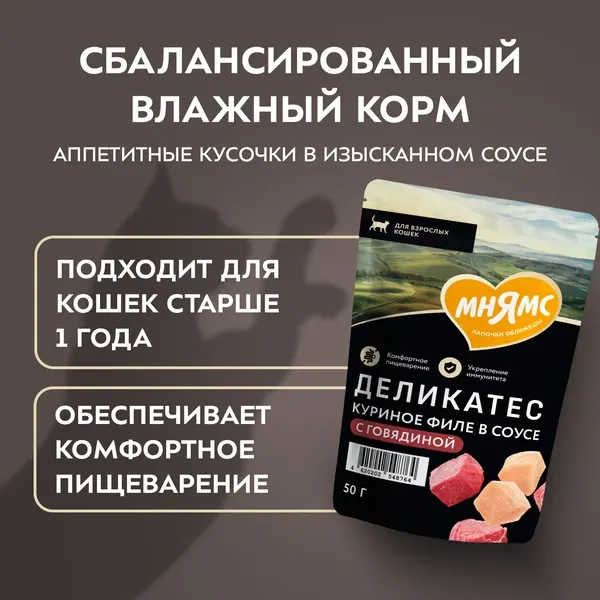 Влажный корм для кошек Мнямс Деликатес Куриное филе с говядиной в соусе / 548764 (50г) — фото 5