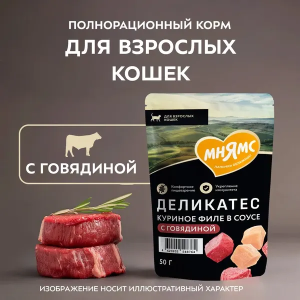 Влажный корм для кошек Мнямс Деликатес Куриное филе с говядиной в соусе / 548764 (50г) — фото 3