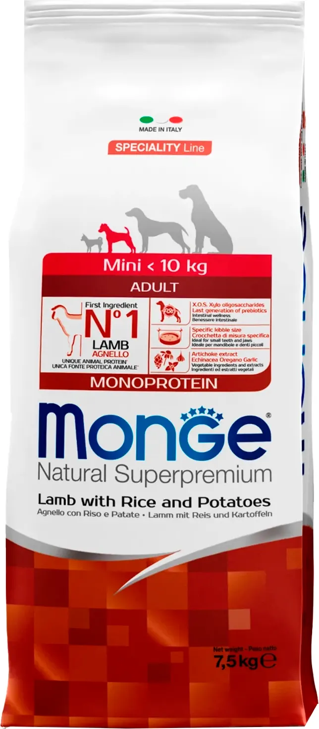 Сухой корм для собак Monge Speciality Line Monoprotein Mini Ягненок, рис с картофелем (7.5кг)