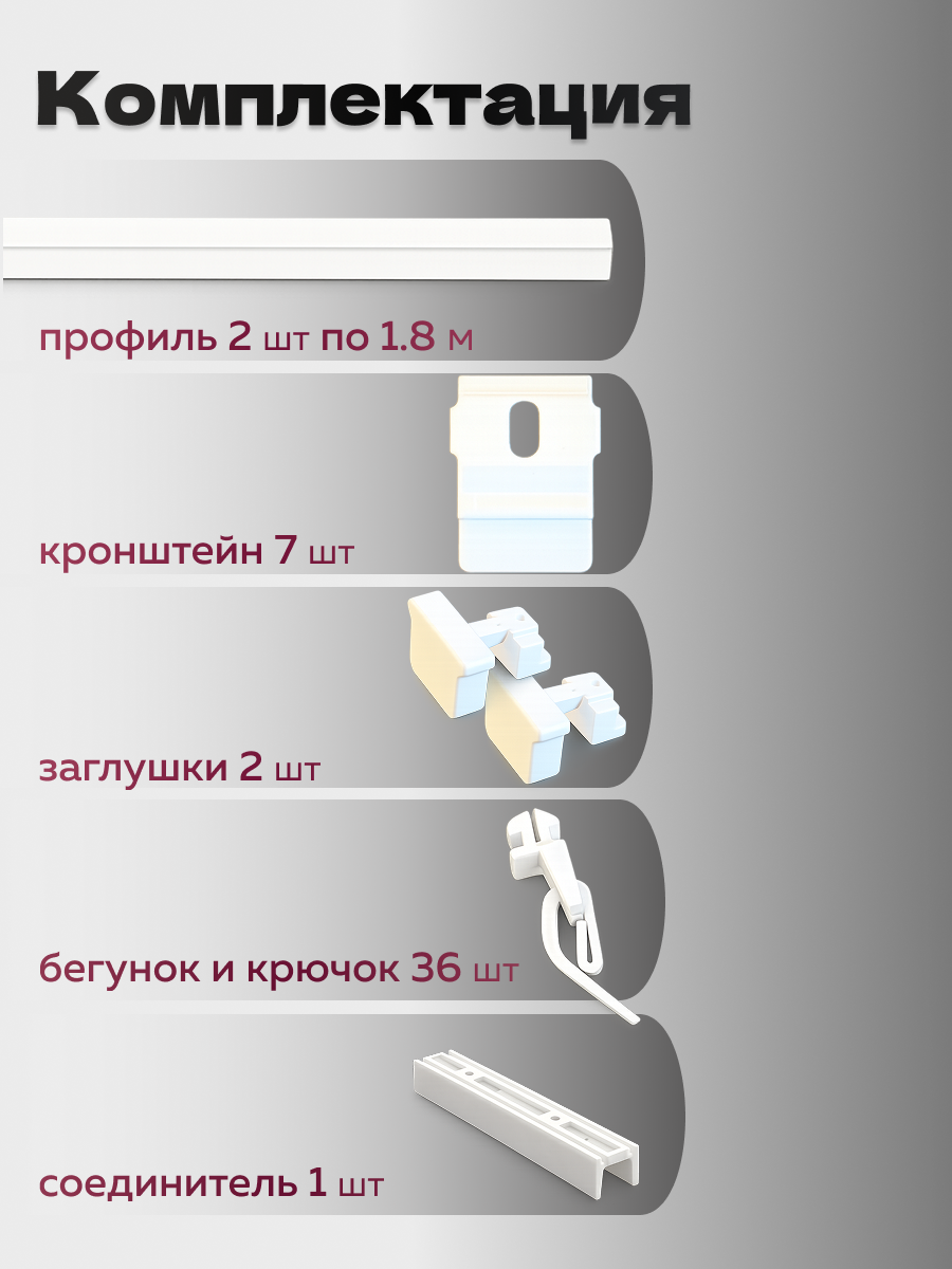 Карниз для штор Sundays Home ДекоЛайн однорядный (составной, белый, 3.6м) — фото 2