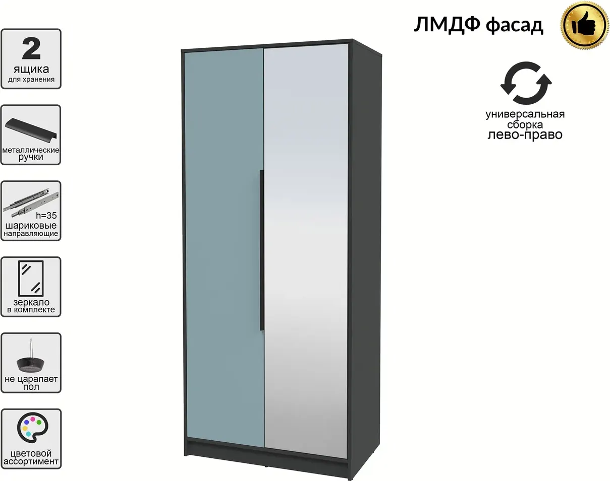 Шкаф Interline Концепт КТ-Ш2з Глосс (антрацит/океан) — фото 2