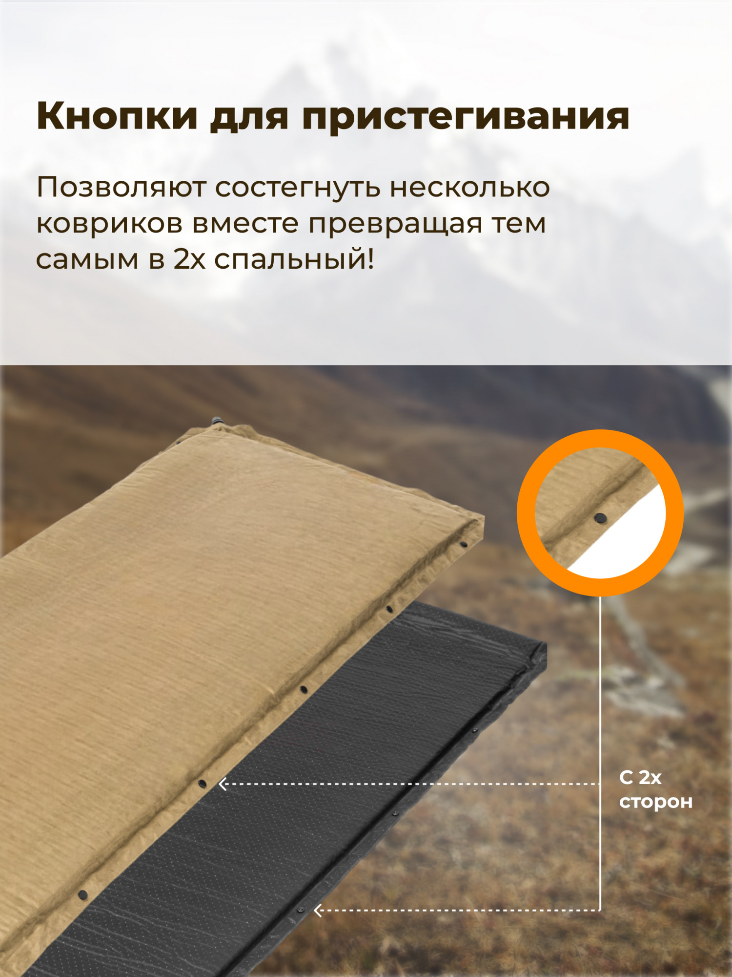 Туристический коврик Sundays Самонадувающийся ZC-SIM006 (5см, 2шт, коричневый) — фото 5