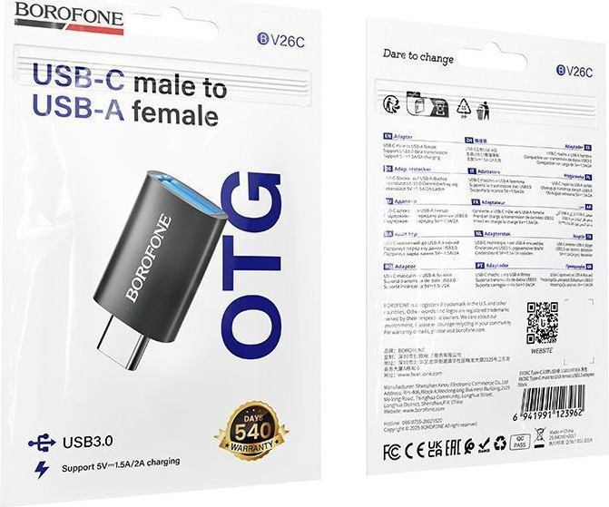 Адаптер Borofone BV26C Type-C-USB 3.0 (черный) — фото 5