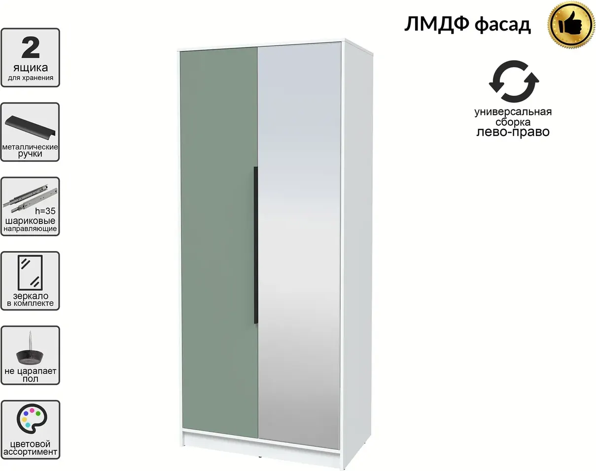 Шкаф Interline Концепт КТ-Ш2з Глосс (белый платинум/мята) — фото 2