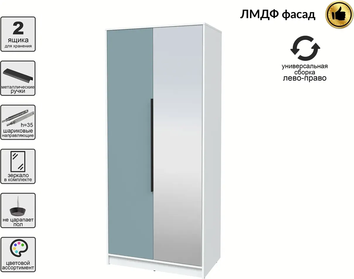 Шкаф Interline Концепт КТ-Ш2з Глосс (белый платинум/океан) — фото 2