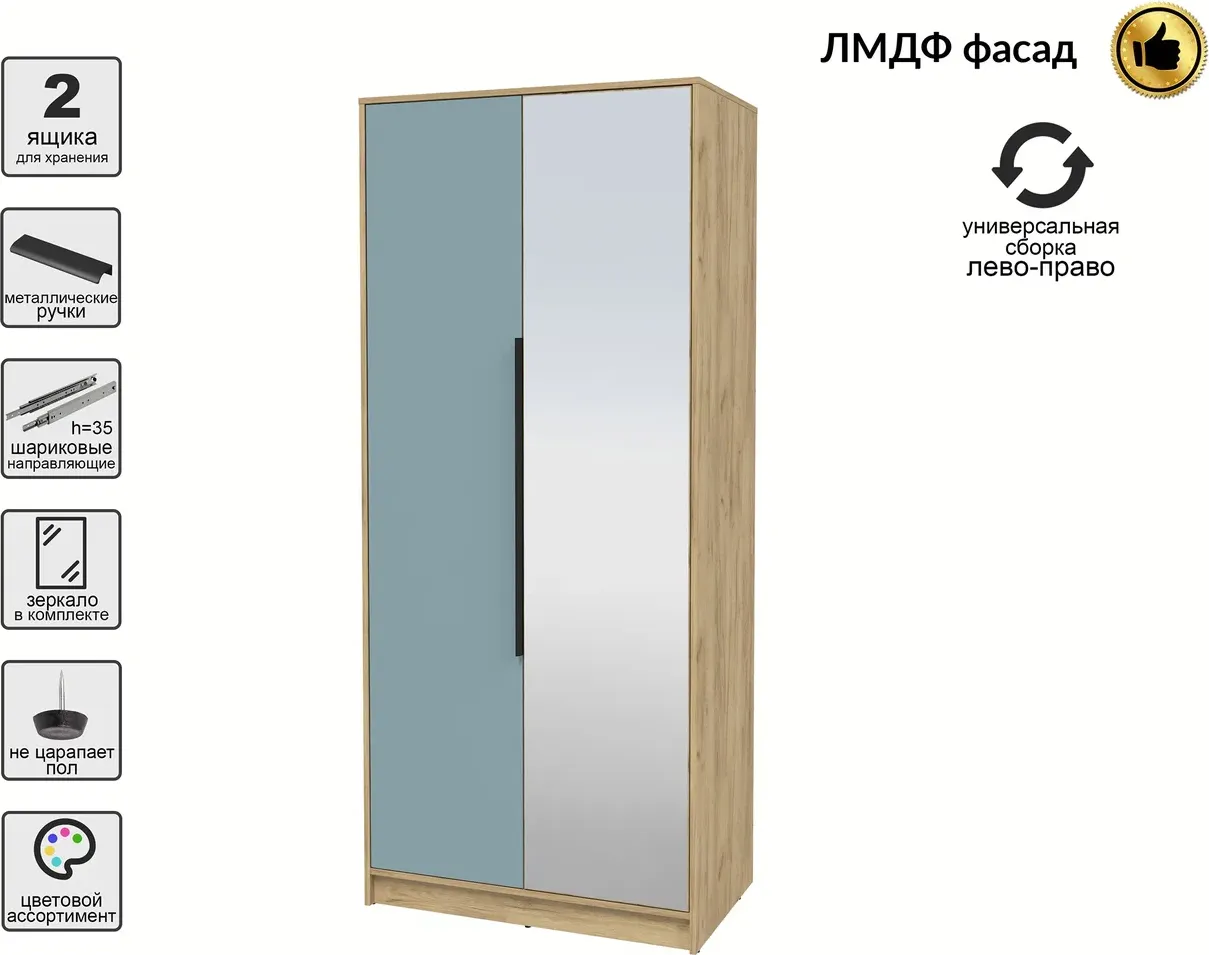 Шкаф Interline Концепт КТ-Ш2з Глосс (дуб золотой/океан) — фото 2
