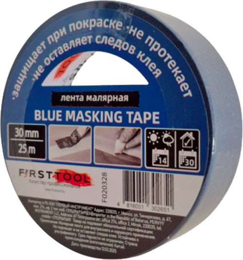Лента малярная Firsttool Профессиональная 30мм / F020328 (25м, синий)