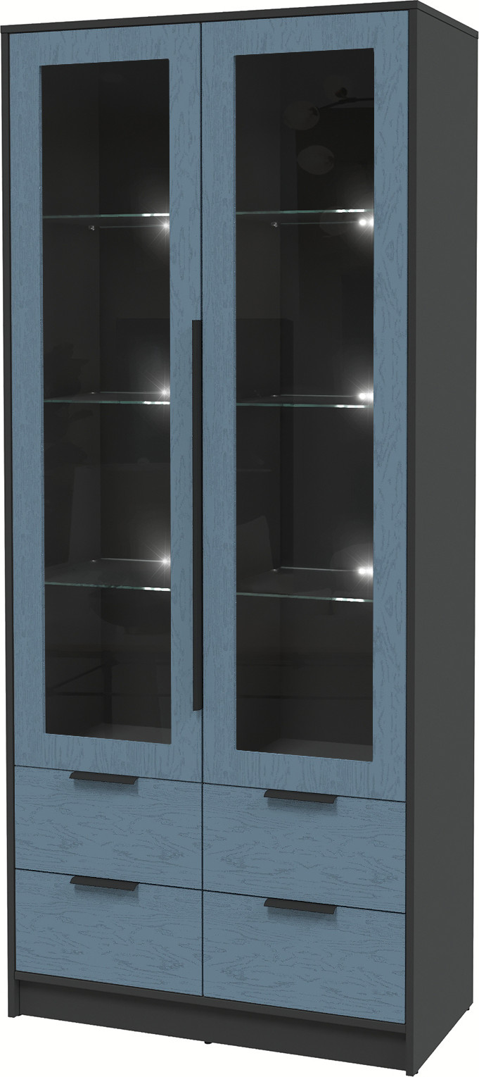 Шкаф с витриной Interline Концепт КТ-ШВ2 с подсветкой Глосс (антрацит/дуб лазурный)