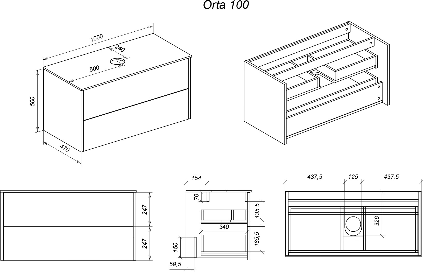 Тумба под умывальник Veneciana Orta 100 с 2-мя ящиками (белый) — фото 5