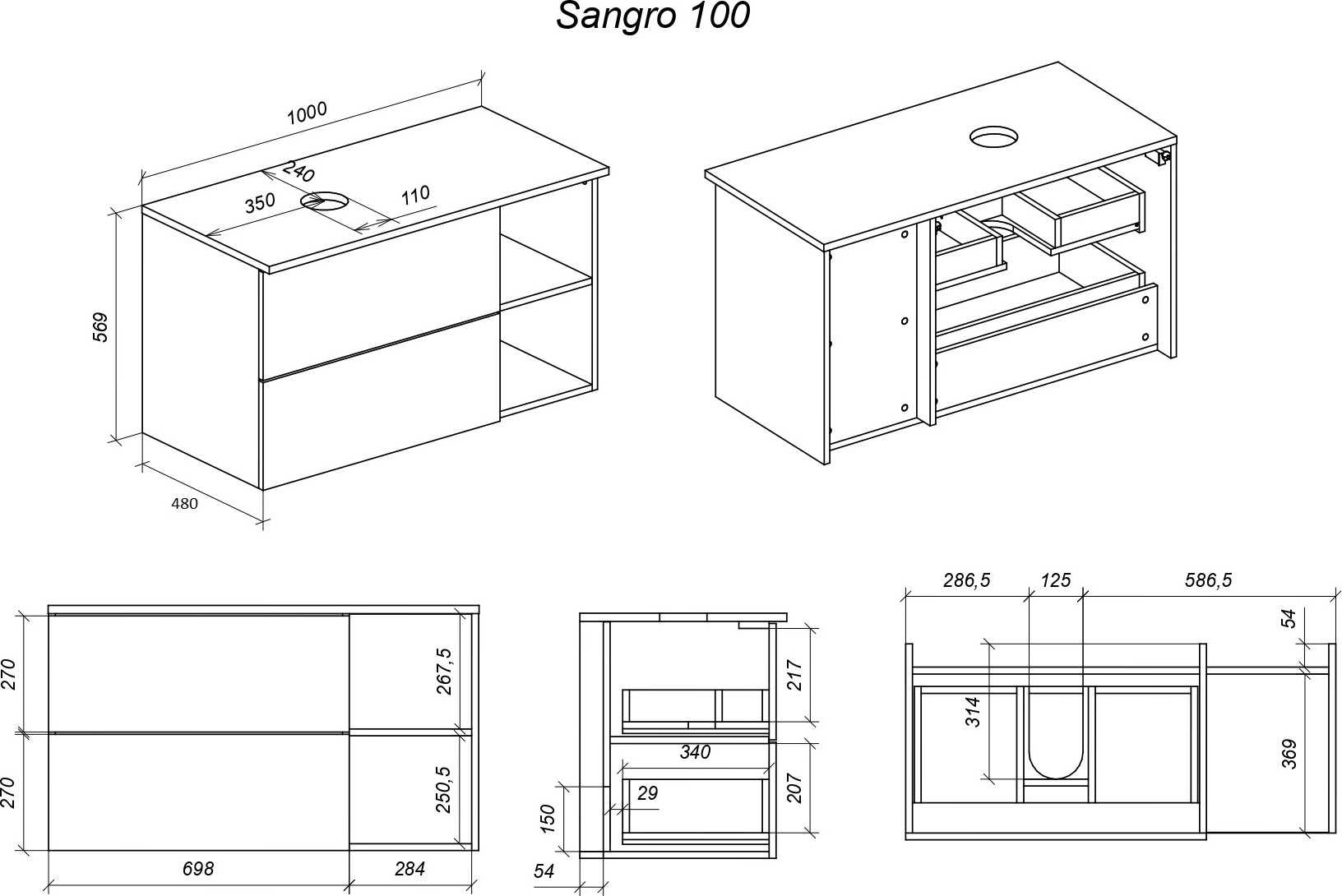 Тумба под умывальник Veneciana Sangro 100 с 2-мя ящиками+ниши (белый) — фото 4