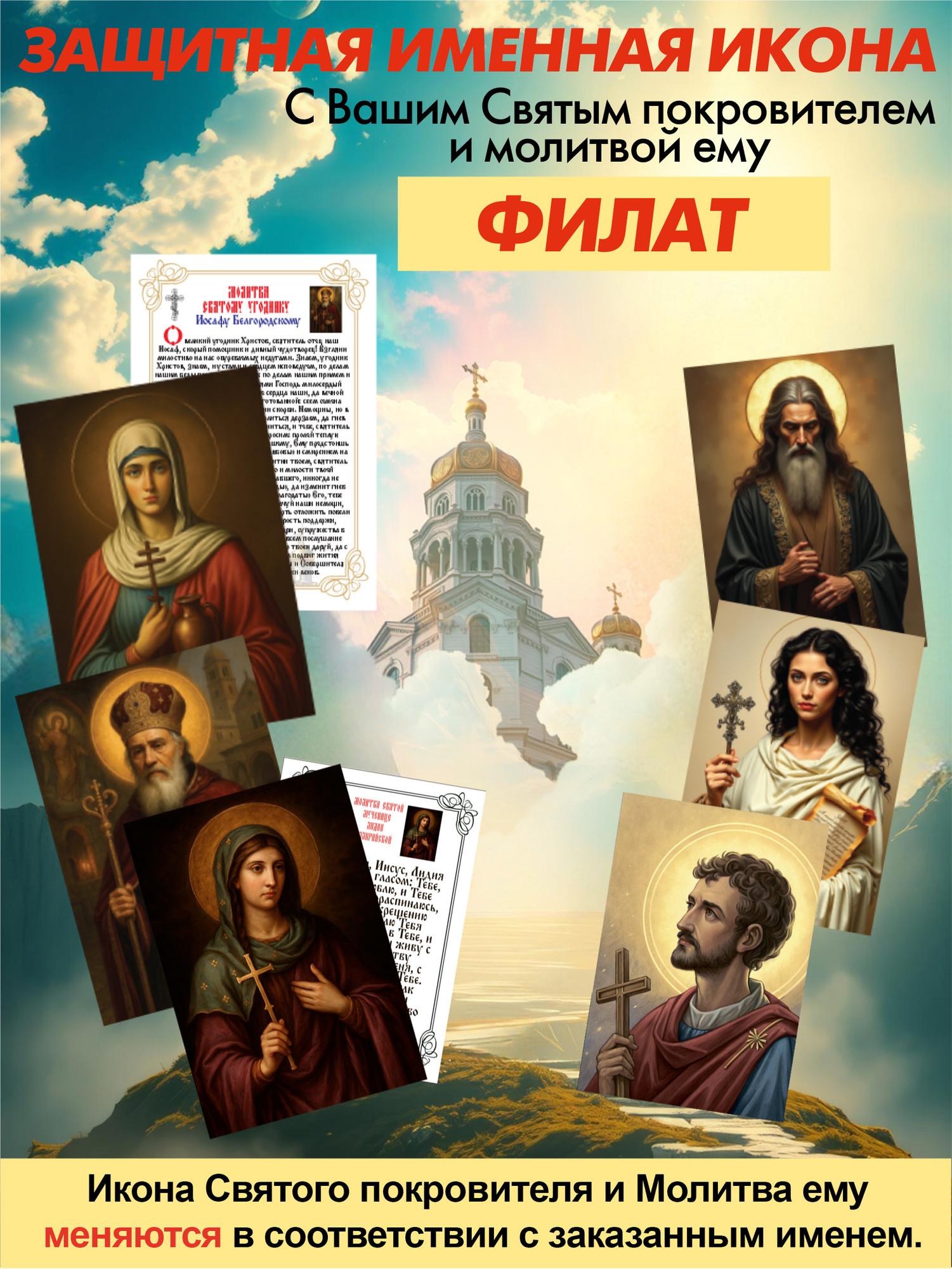 Икона Wolves Защитная именная Филат с молитвой 5197