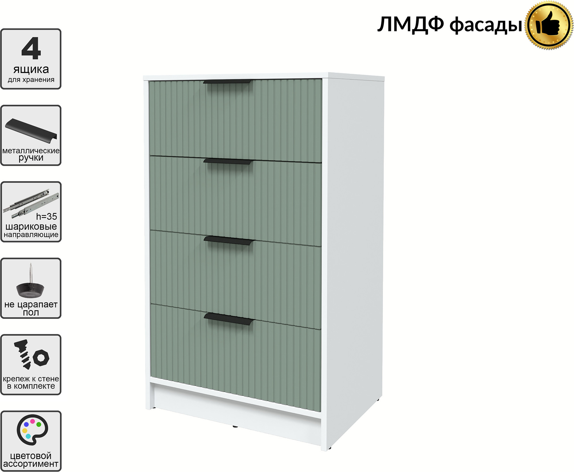 Комод Interline Концепт Лайн КТ-К60 (белый платинум/мята) — фото 4