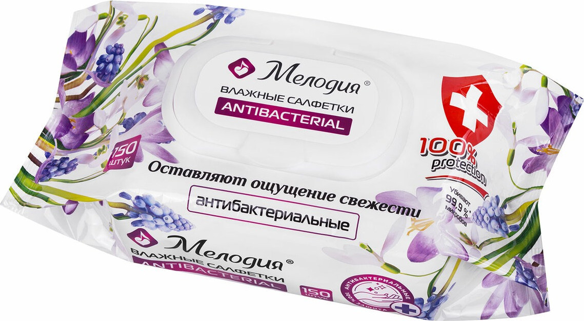 Влажные салфетки Мелодия Антибактериальные (150шт) — фото 4