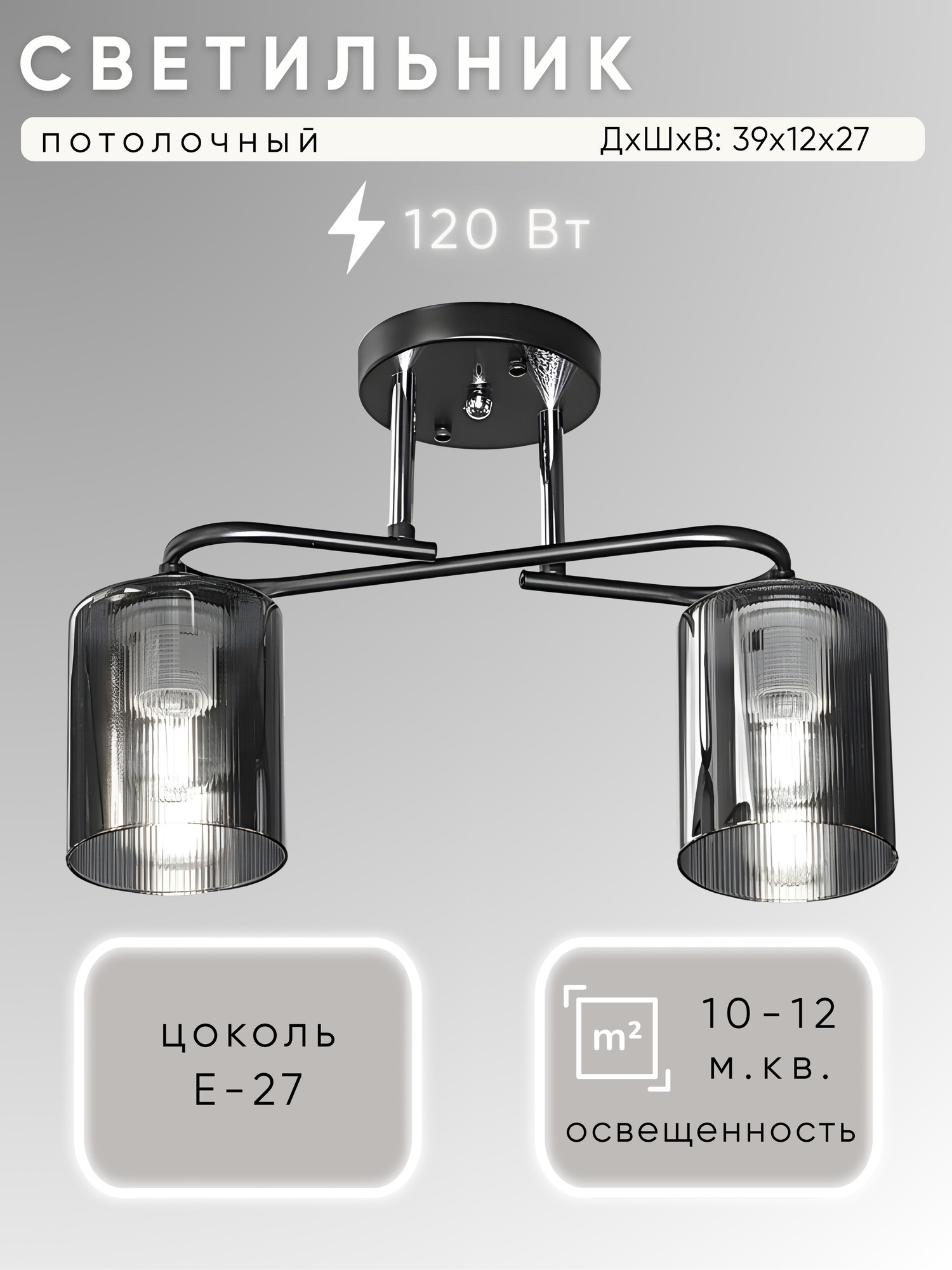 Потолочный светильник Aitin-Pro НПБ 02-2x60-101 / K2397/2 (черный/хром)