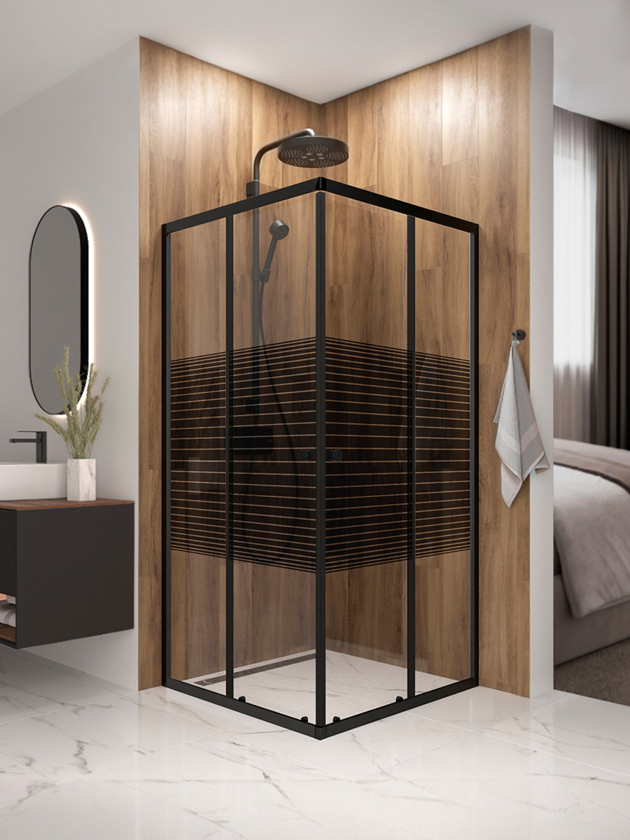 Душевой уголок Domani-Spa Shape 2 99 90x90x190 без поддона (графит/прозрачное stripe стекло) — фото 2