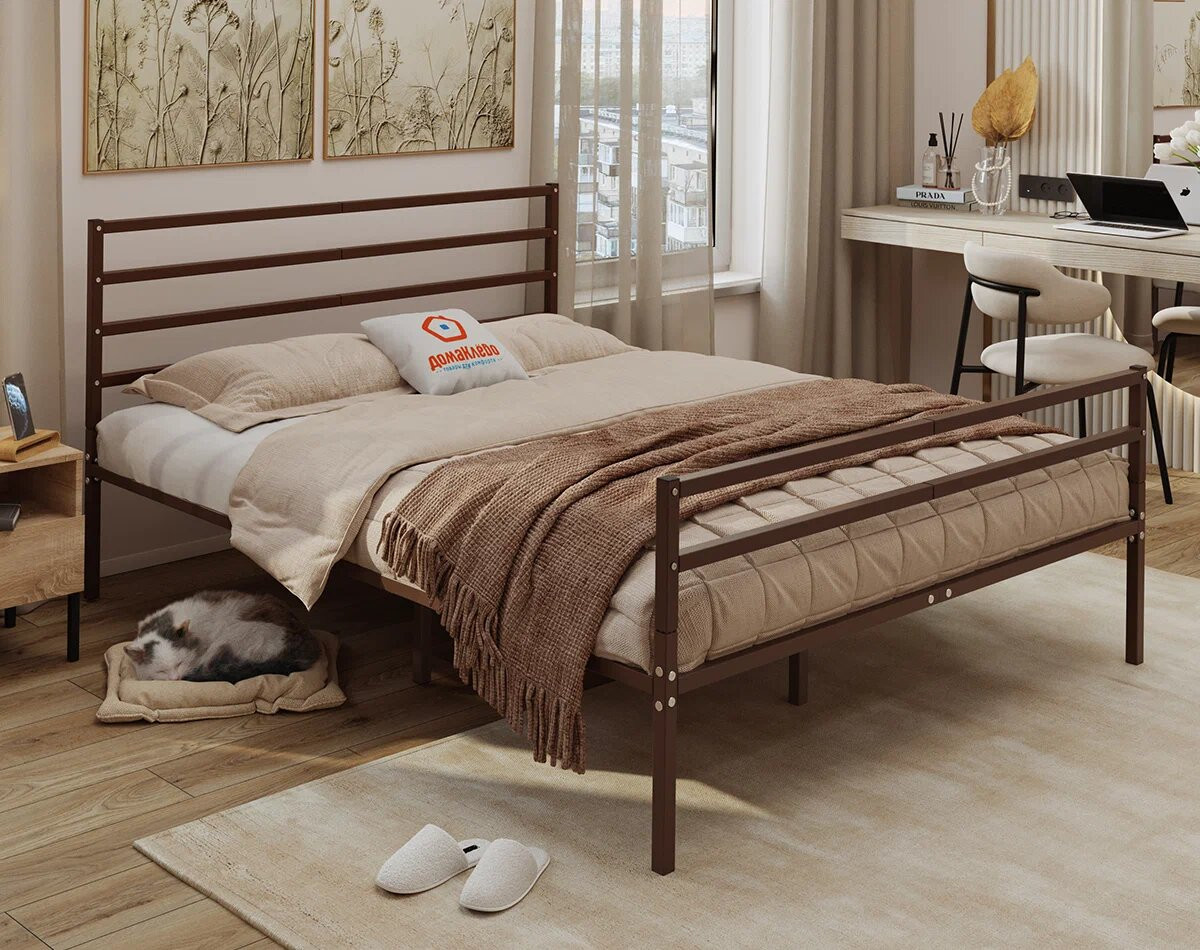 Двуспальная кровать Домаклево Металика Г4+Г2 180х190 (коричневый) — фото 3