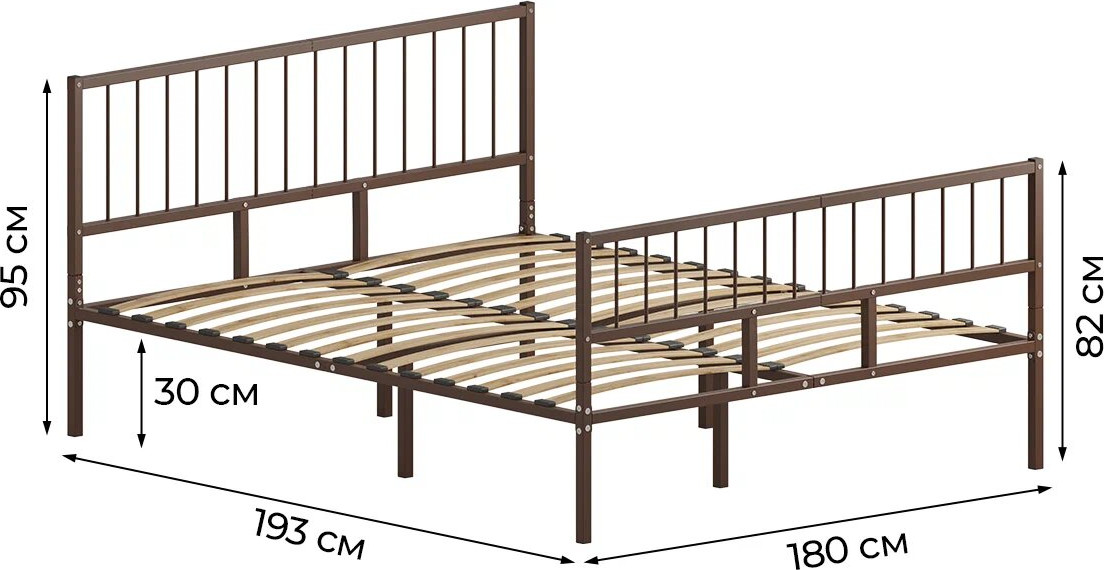 Двуспальная кровать Домаклево Металика В4+В3 180х190 (коричневый) — фото 2