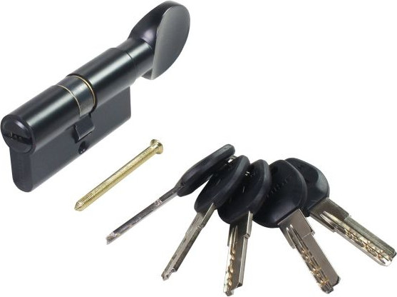 Цилиндровый механизм замка Аллюр HD FG 70-5К Black 35x35G перфорированный ключ/вертушка (черный, блистер)