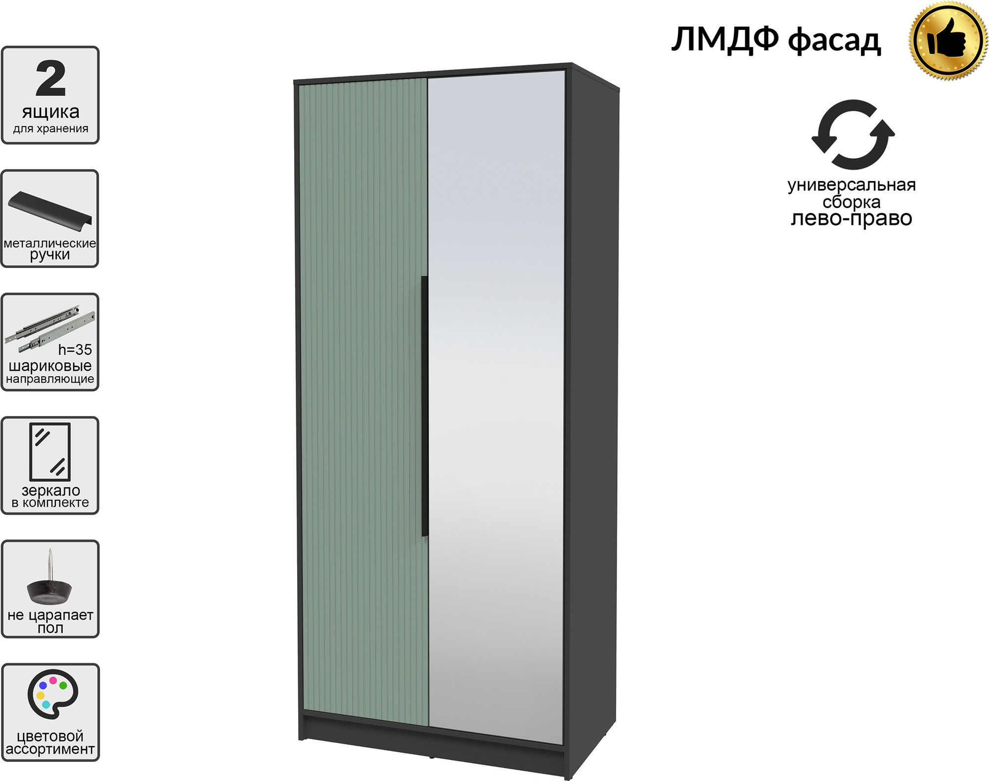 Шкаф Interline Концепт Лайн КТ-Ш2з (антрацит/мята) — фото 2