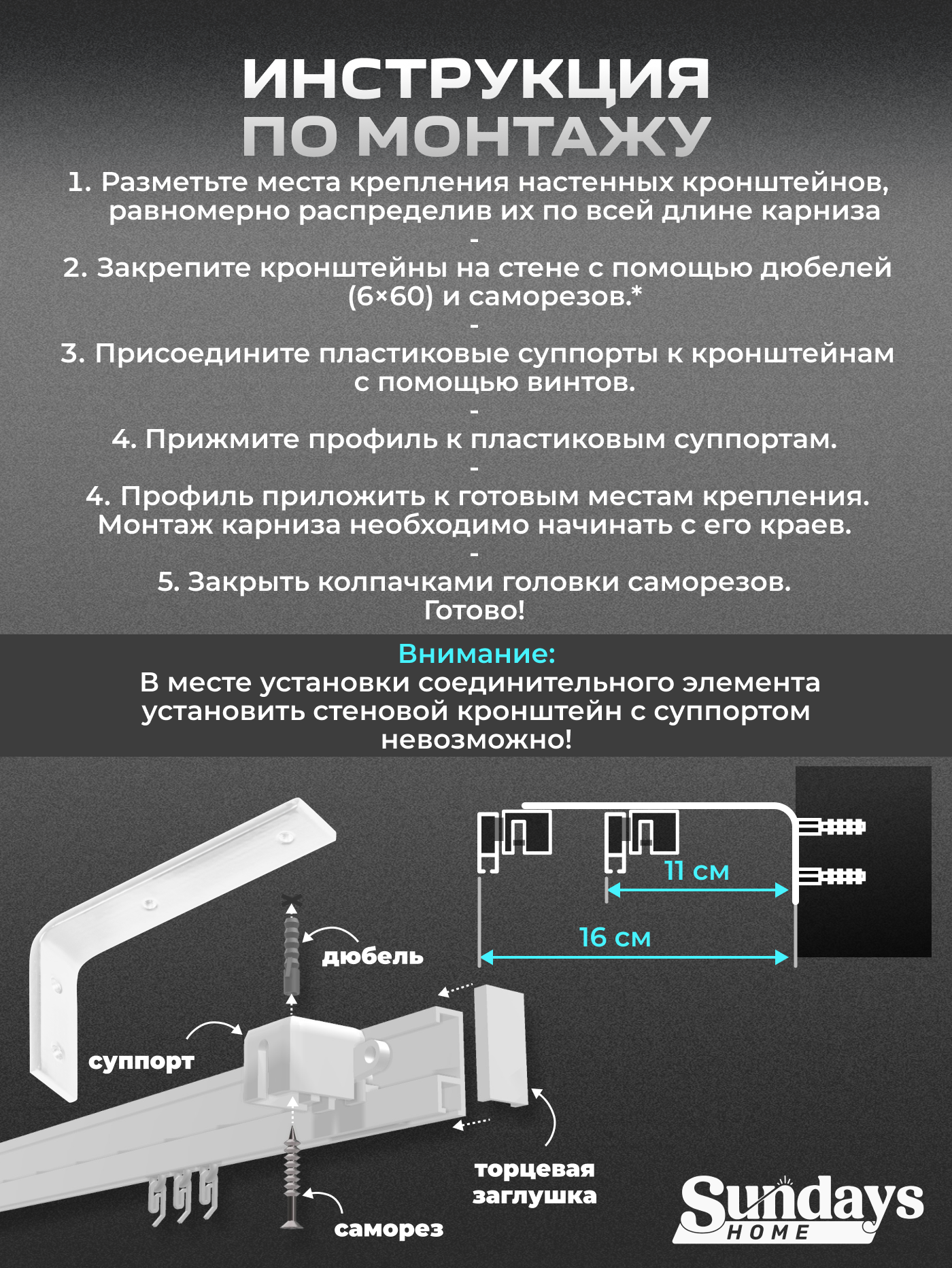 Карниз для штор Sundays Home D-2-S двухрядный (2.4м, составной, белый) — фото 3