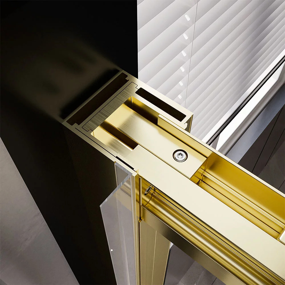Душевая дверь Veconi 150x200 / PTD30-G-150-01-C4 (стекло прозрачное/брашированное золото) — фото 6