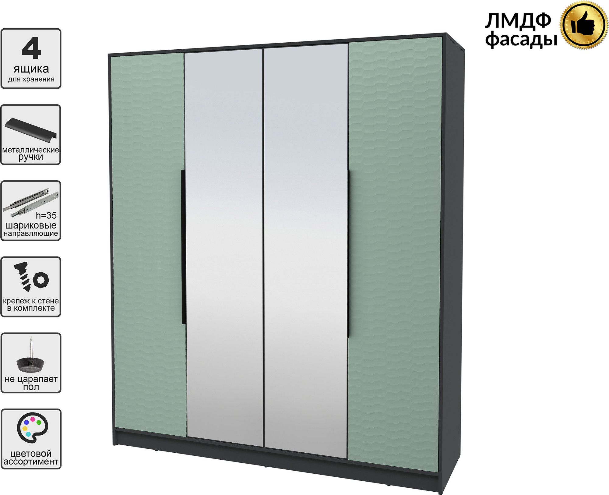 Шкаф Interline Концепт Зодиак КТ-Ш4з (антрацит/мята) — фото 2