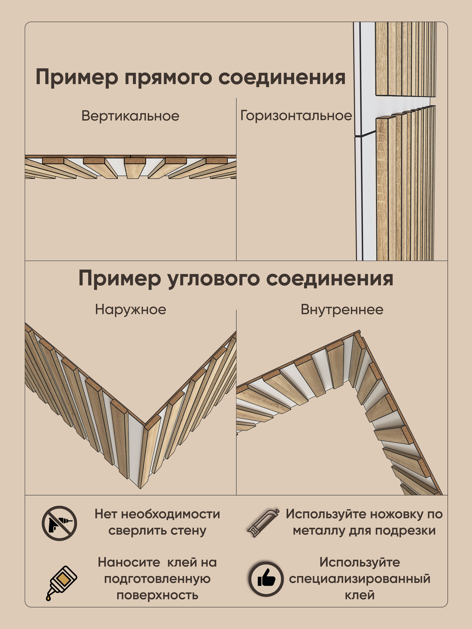 Реечная панель Mio Tesoro 612х612х18-8 (1.44м2, черный/сонома) — фото 6