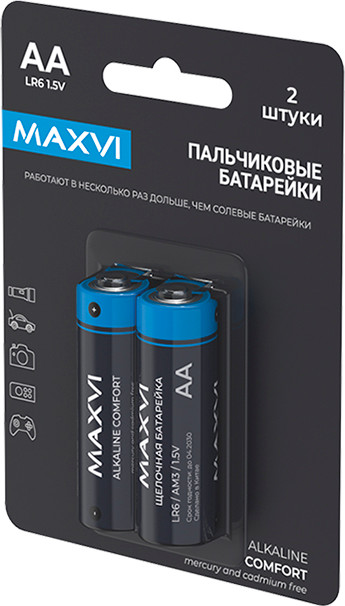 Комплект батареек Maxvi MBLR6CF2 Comfort AA Alkaline (2шт) — фото 3