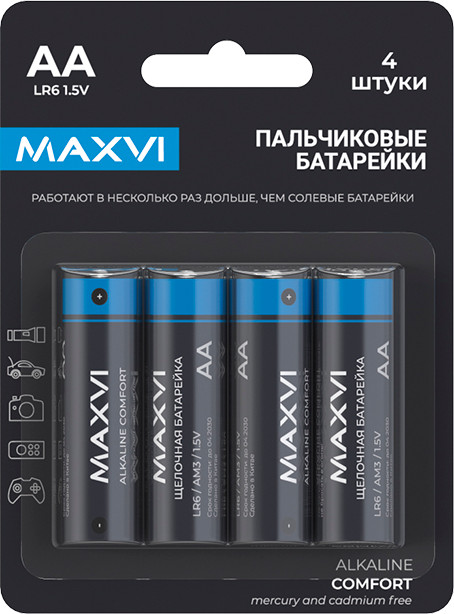 Комплект батареек Maxvi MBLR6CF4 Comfort AA Alkaline (4шт) — фото 2
