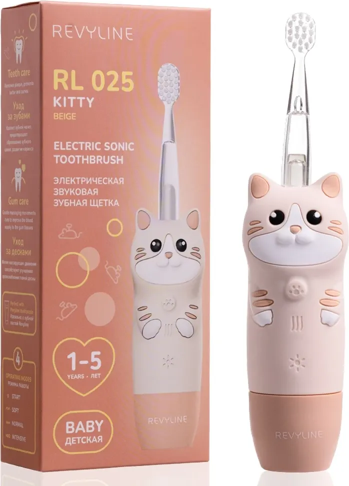 Детская звуковая зубная щетка Revyline RL 025 Baby Cat / 8619 (бежевый) — фото 2