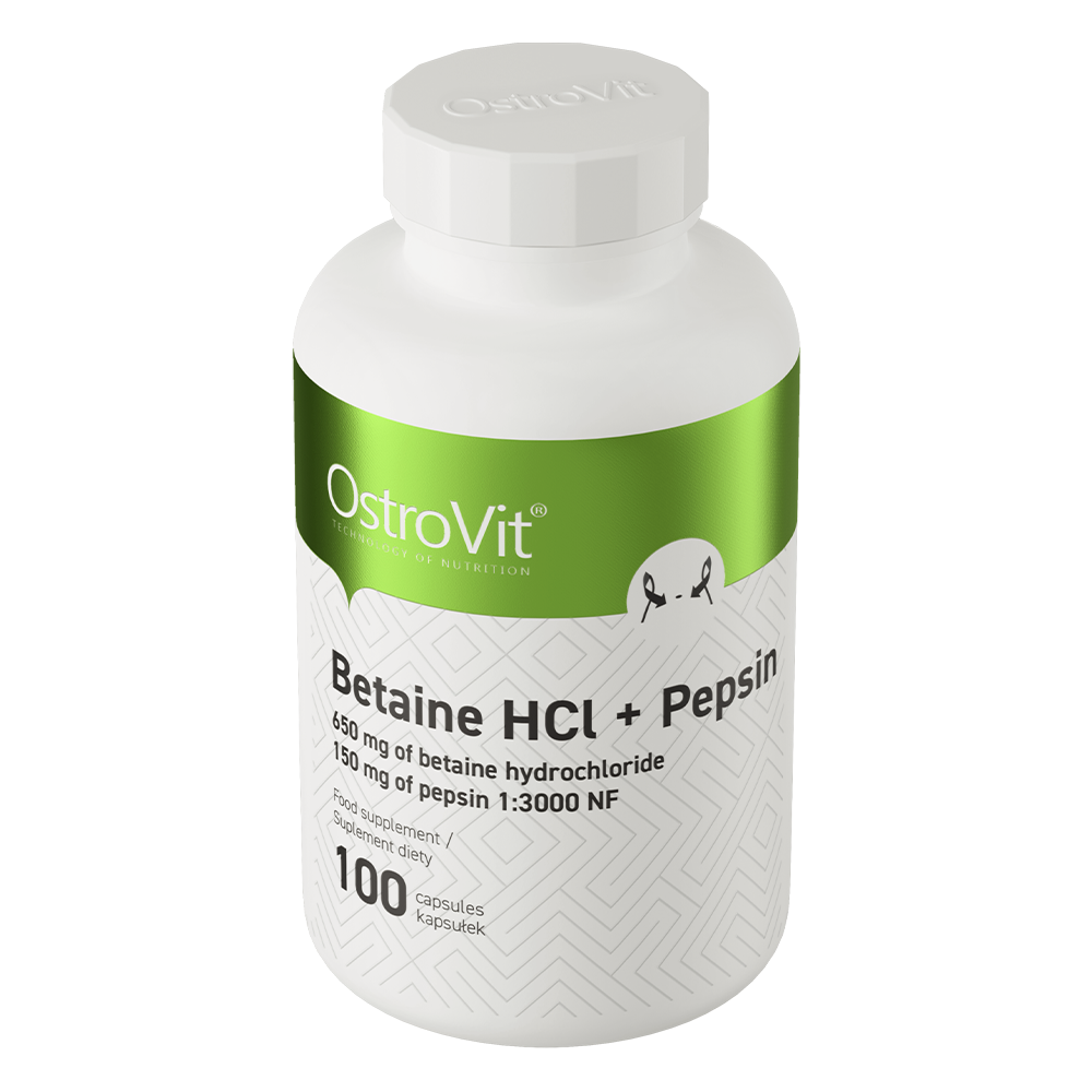 Пищевая добавка OstroVit Betaine HCl + Pepsin (100 капсул) — фото 2