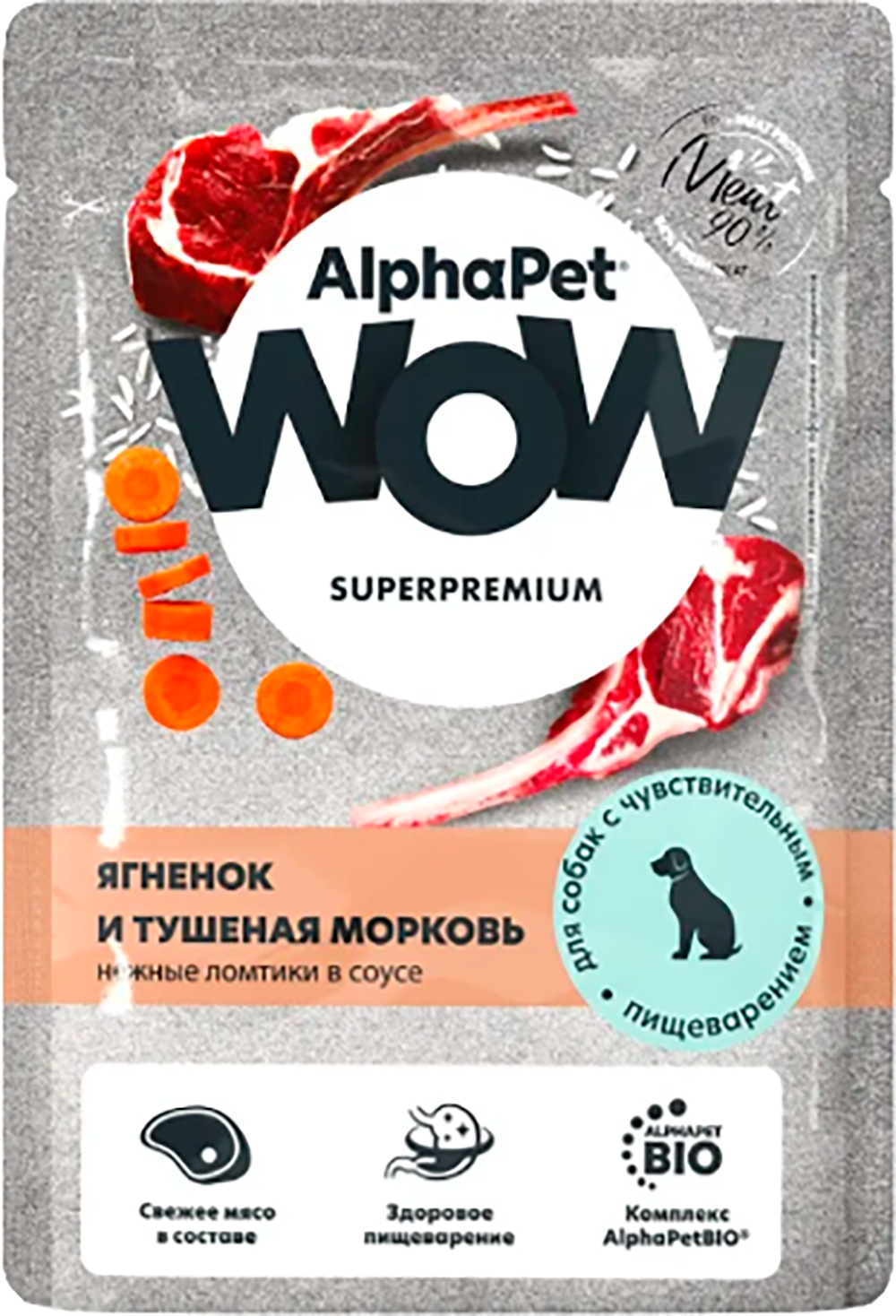 Влажный корм для собак AlphaPet Wow с чувств. пищевар. ягненок и тушеная морковь / 215009 (85г)