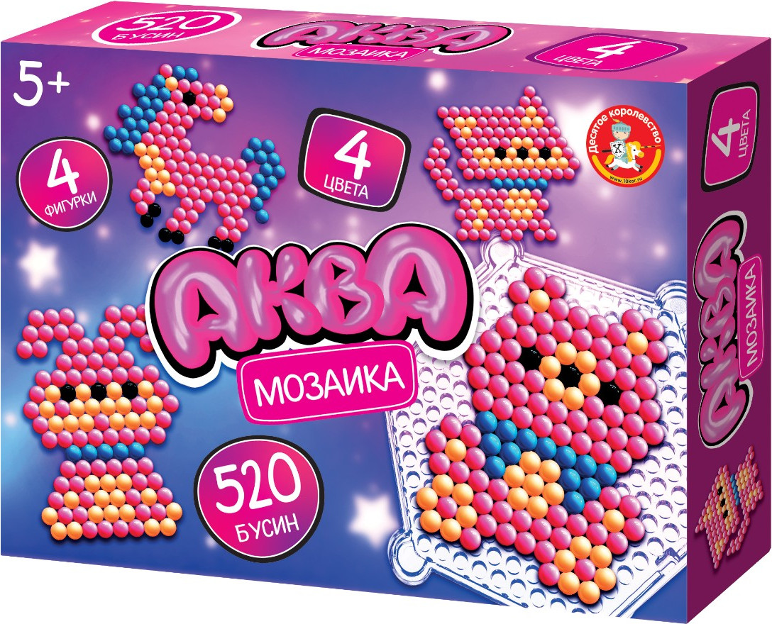 Развивающая игра Десятое королевство Аквамозаика Розовые животные / 06017