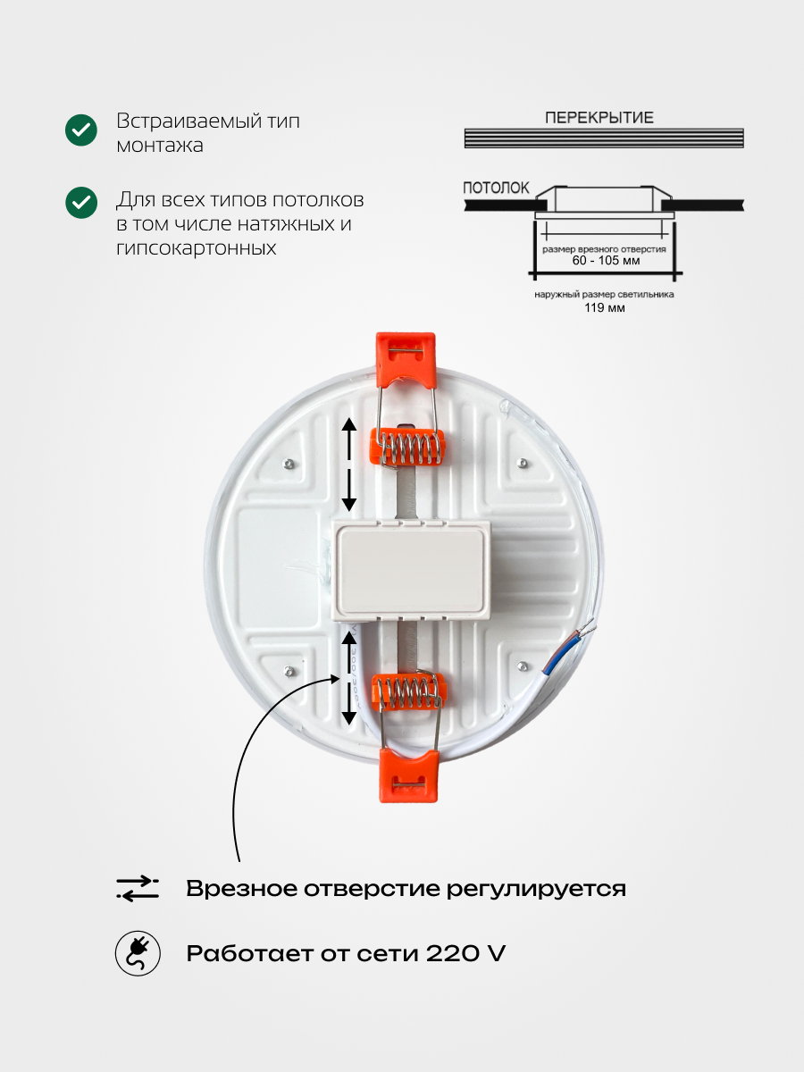 Комплект точечных светильников Truenergy MOON15КРУГ4K-12 (12шт) — фото 4