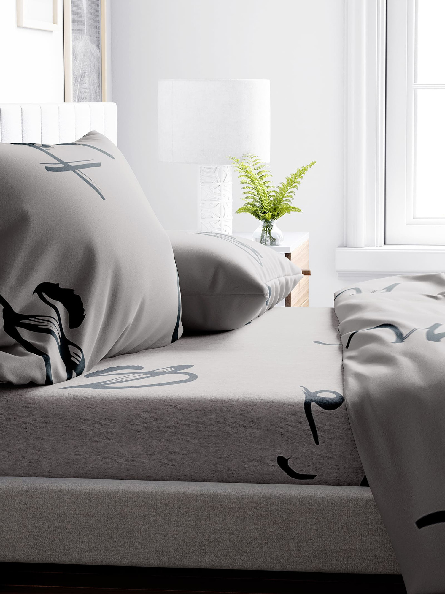 Комплект постельного белья Samsara 2сп Иероглифы Home (простыня на резинке) — фото 3