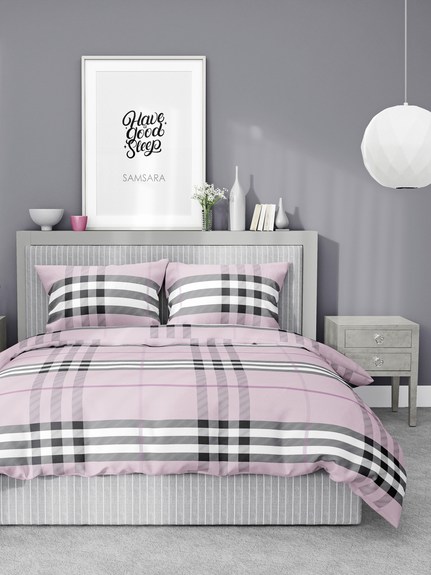 Комплект постельного белья Samsara 2сп Burberry Home (простыня на резинке, розовый)