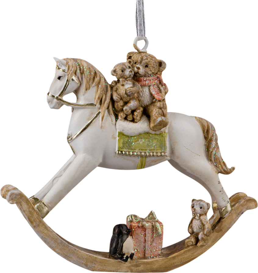 Елочная игрушка Erich Krause Decor. Лошадка-качалка с мишками пастель / 64532